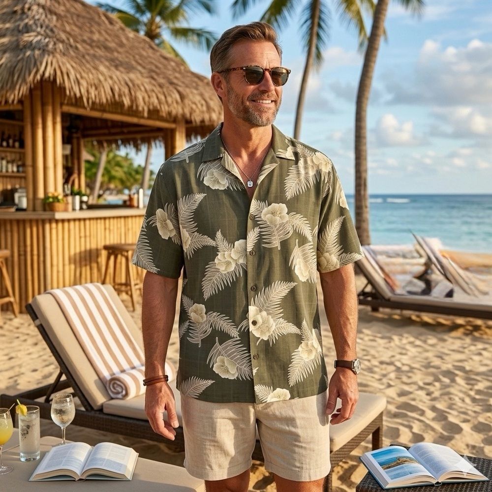 A [X] IST Men’s 100% Silk Tropical Print Shirt Size XL